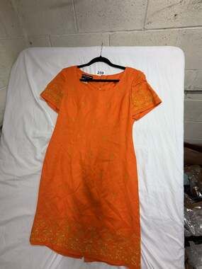 Donna Morgan Petites Orange Linen Blend Embroidered Short Sleeve Dress Size 10